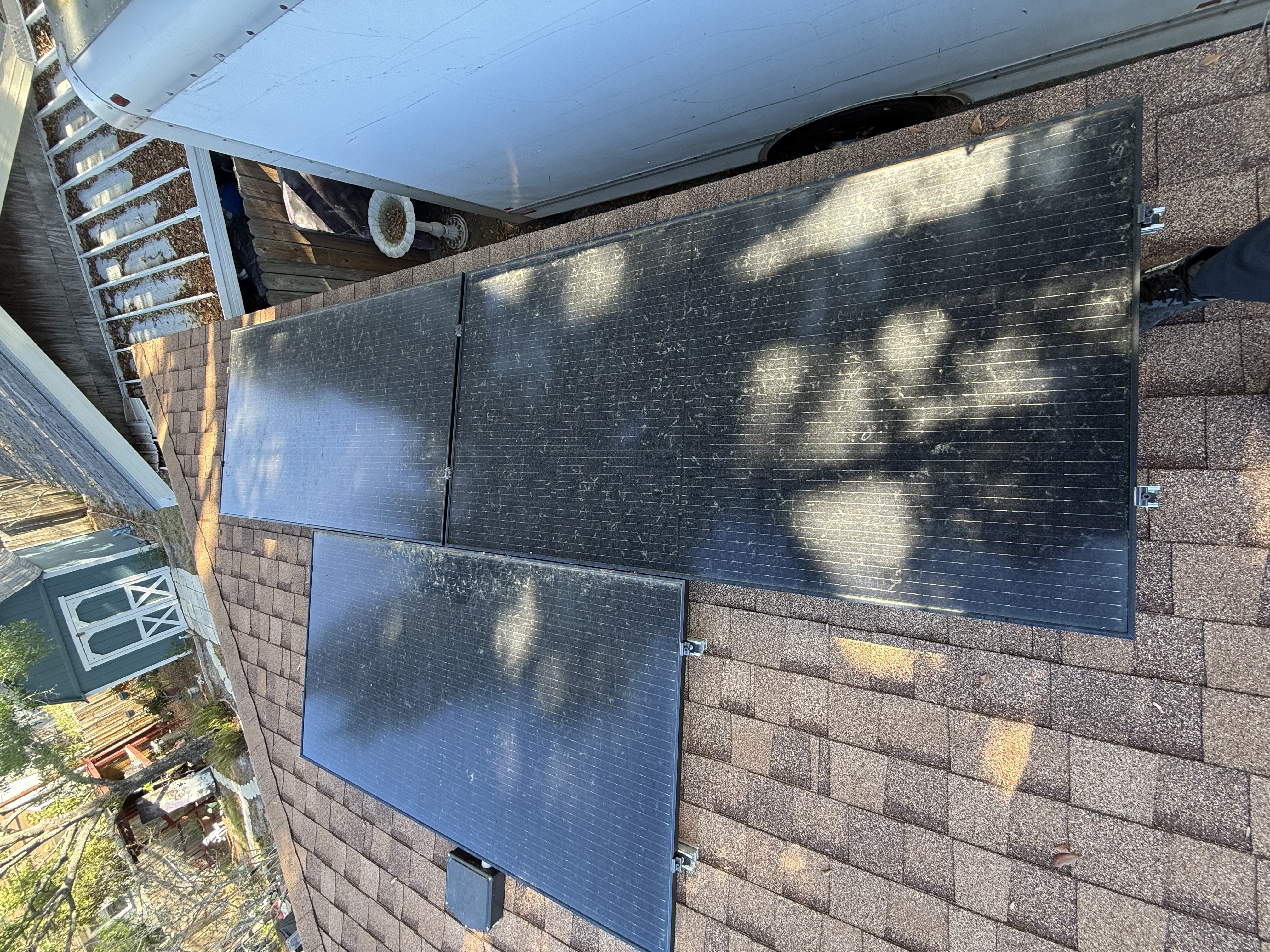 Pollen-caked solar panels before cleaning
