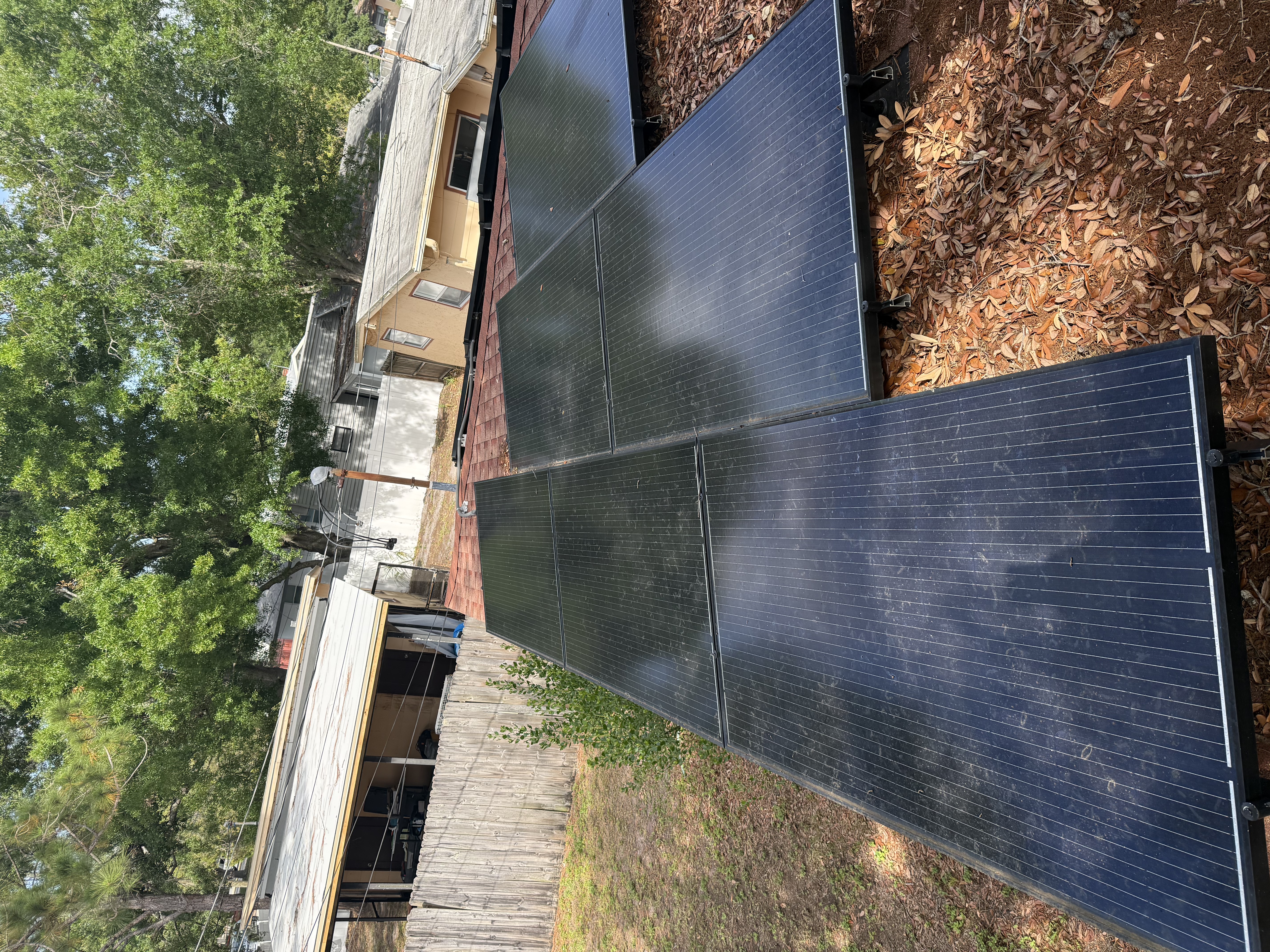 Solar panels with bird droppings and algae before cleaning