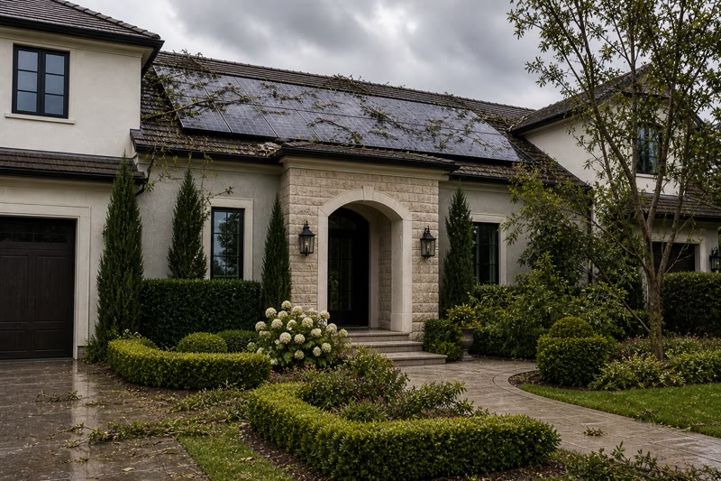 Post-storm solar panel inspection at luxury home